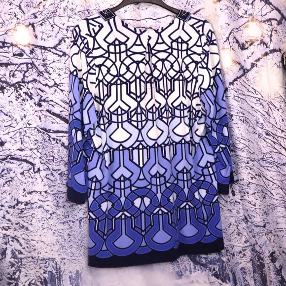 BEADED STAINED GLASS TUNIC 2X Blue White Metallic Beach Packable Vacation Casual - Picture 6 of 7